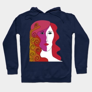 Woman's Face with Red, Pink and Orange Colored Hair Hoodie